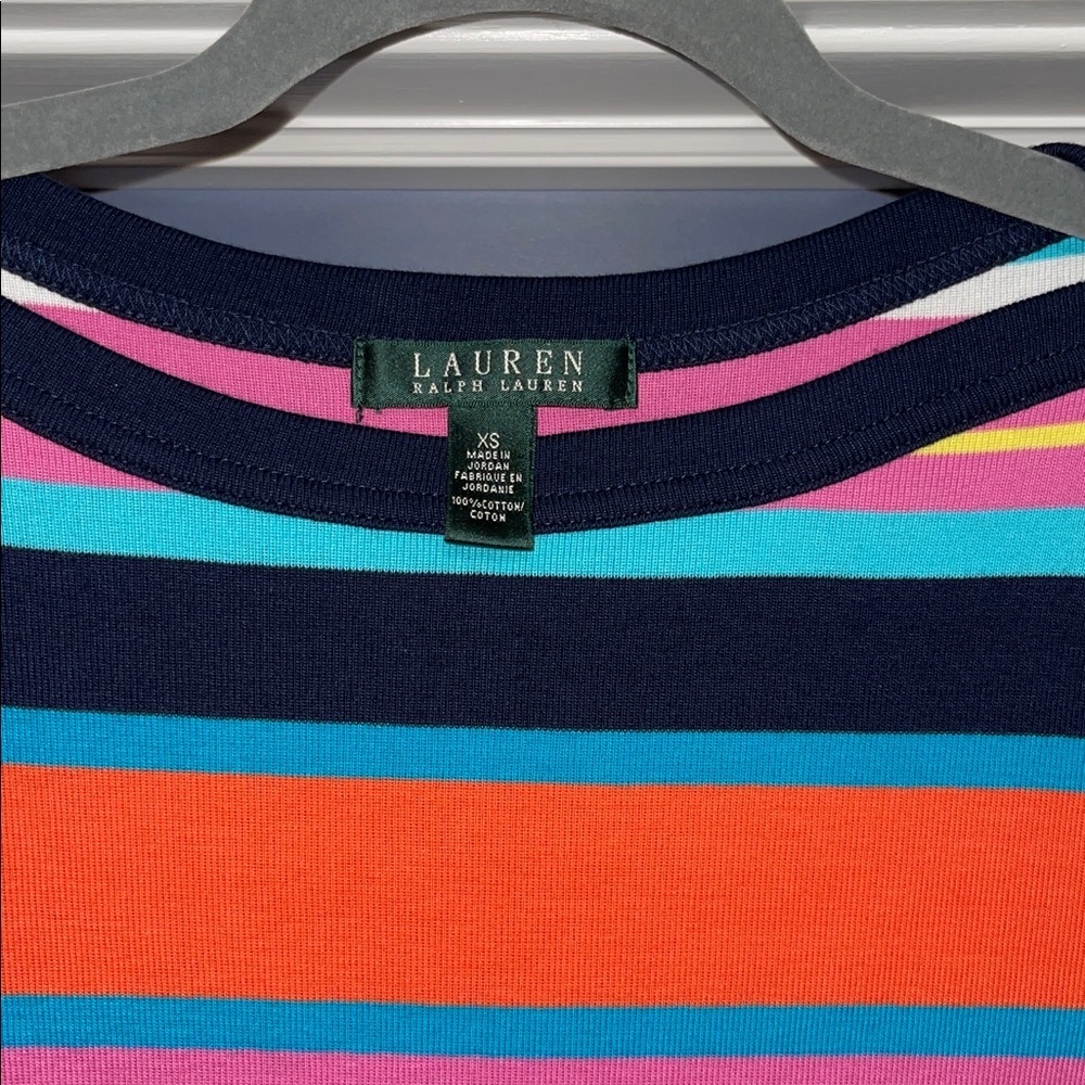 Lauren Ralph Lauren  Multicolor Striped Midi Sleeve Dress Size XS with belt - Picture 2 of 8